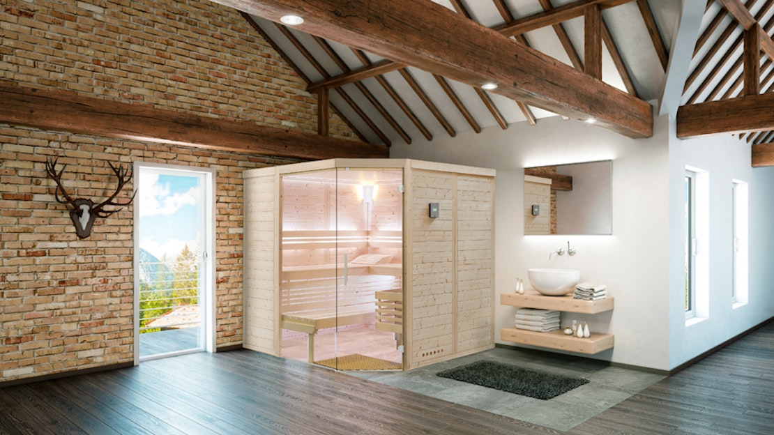 Die Sauna Urban von Infraworld ist eine elegante Innensauna für das Badezimmer