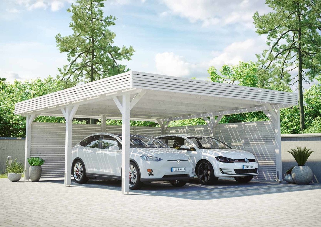 Skan Holz Solar Carport Doppel weiß