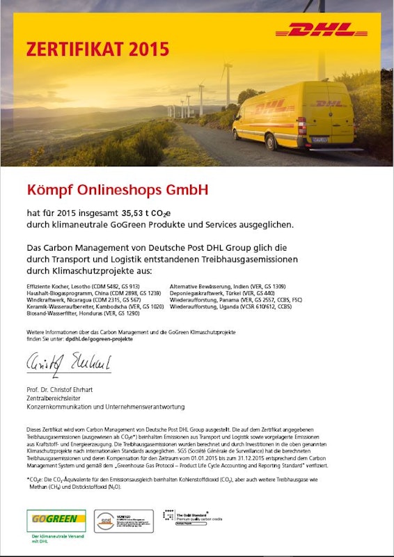 DHL GoGreen Zertifikat 2015