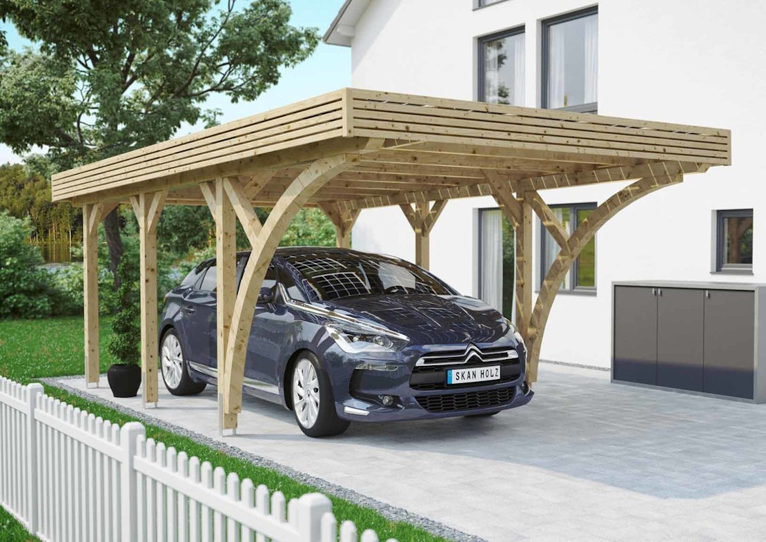 Skan Holz Solar Carport Einzel naturbelassen