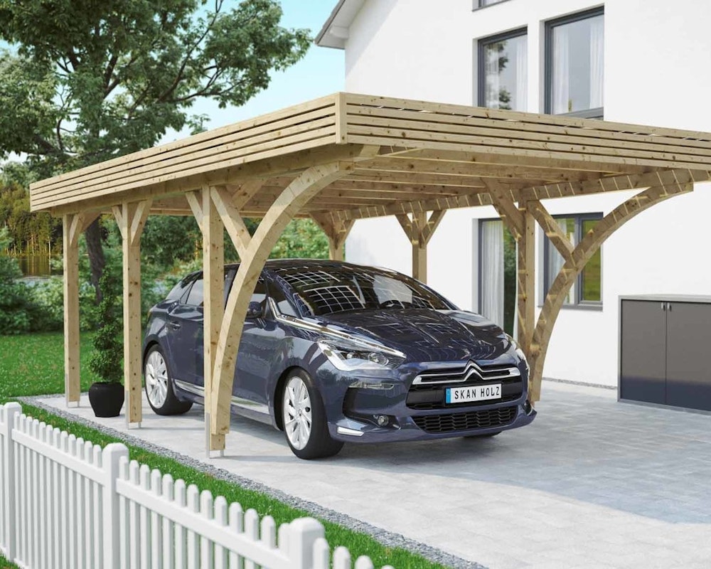 Skan Holz Solar-Carport naturbelassen, mit einem Stellplatz
