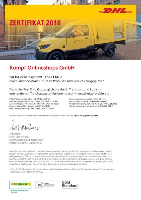 DHL GoGreen Zertifikat 2018