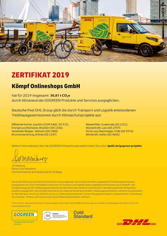 DHL GoGreen Zertifikat 2019
