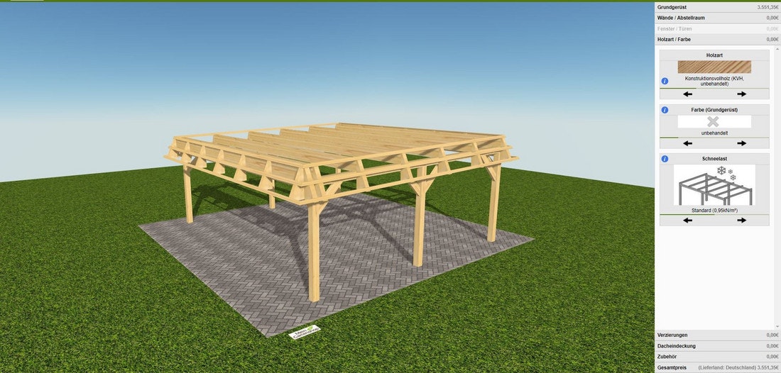 Skanholz Konfigurator für individuelle Carports und Gartenhäuser