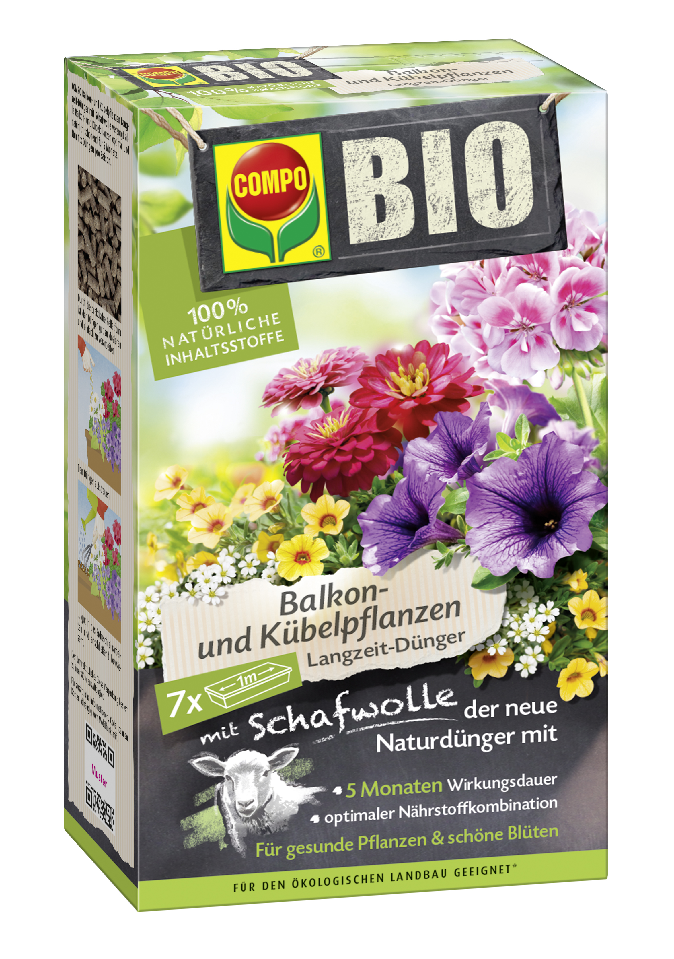 COMPO BIO Balkon- und Kübelpflanzen Langzeit-Dünger mit Schafwolle (750 g)