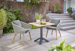 Diamond Garden Balkon-Set SHEFFIELD, Tisch + 2 Stühle, Edelstahl Dunkelgrau / Recycled Teak / Rope Hellgrau