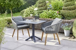 Diamond Garden Balkon-Set SHEFFIELD, Tisch + 2 Stühle, Edelstahl Dunkelgrau / HPL / Teak / Rope