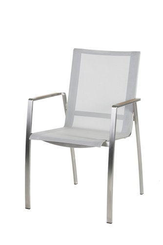 Diamond Garden Stapelstuhl VENEDIG, Edelstahl gebürstet / Sunproof Sling / Teak-Armlehnen