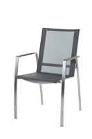 Diamond Garden Stapelstuhl VENEDIG, Edelstahl gebürstet / Sunproof Sling / Teak-Armlehnen