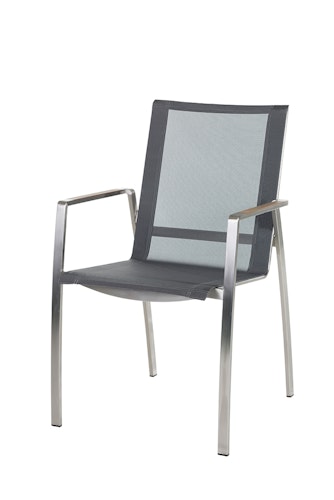 Diamond Garden Stapelstuhl VENEDIG, Edelstahl gebürstet / Sunproof Sling / Teak-Armlehnen