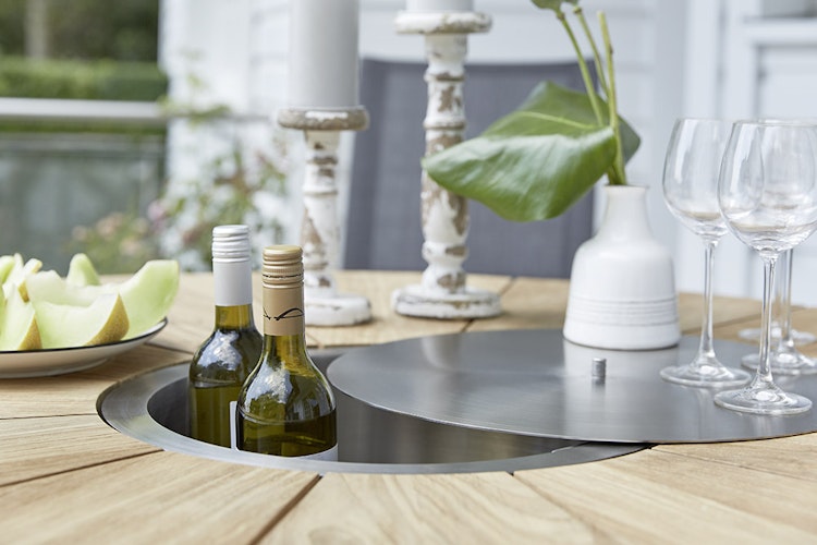 Diamond Garden Tisch LYON Ø 140 cm, Edelstahl / Teak