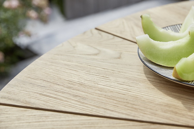 Diamond Garden Tisch LYON Ø 140 cm, Edelstahl Dunkelgrau / Recycled Teak Fase