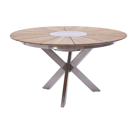 Diamond Garden Tisch LYON Ø 140 cm, Edelstahl / Teak
