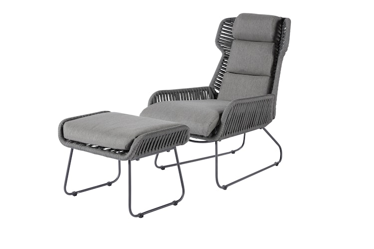 Diamond Garden Fußhocker NAXOS, Edelstahl Dunkelgrau / Rope / Sunproof (100 % Polypropylen)