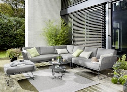 Diamond Garden Lounge-Set MILOS, Sofa + 2x Tisch + Hocker, Edelstahl Dunkelgrau / HPL / Rope Dunkelgrau / Sunproof (100 % Polypropylen)