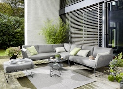 Diamond Garden Lounge-Set MILOS, Sofa + 2x Tisch + Hocker, Edelstahl Dunkelgrau / HPL / Rope Dark Grey / Sunproof (100 % Polypropylen)