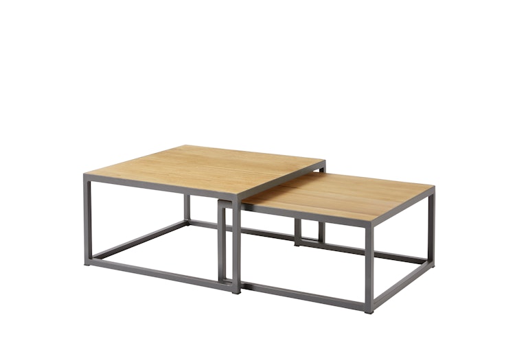 Diamond Garden 2er Set Loungetische NESTED eckig, Edelstahl Dunkelgrau / Premium Teak