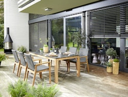 Diamond Garden Dining-Set LUGANO, Tisch + 6 Stühle, Premium Teak / Rope Grau / HPL