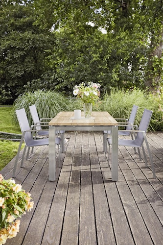 Diamond Garden Ausziehtisch LEVANTO, Edelstahl gebürstet / Recycled Teak