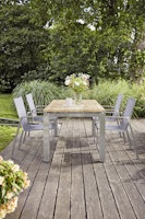 Diamond Garden Dining-Set VENEDIG, Tisch + 4 Stühle, Edelstahl / Recycled Teak / Kunststoffgewebe Silber/Weiß