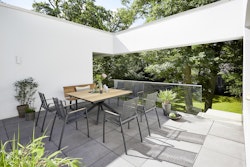 Diamond Garden Dining-Set LYON Quattro, Tisch + 6 Stühle + Bank, Edelstahl Dunkelgrau / Recycled Teak / Rope