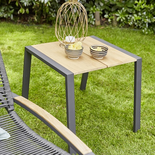 Diamond Garden Beistelltisch MALI 59x45 cm, Edelstahl Dunkelgrau / Recycled Teak