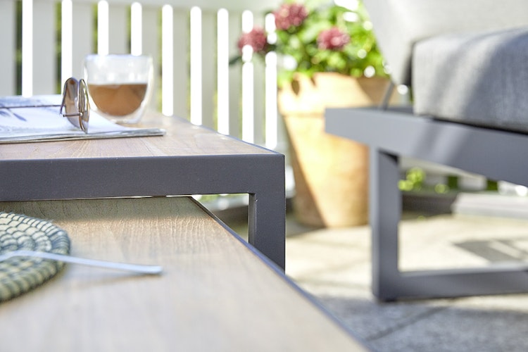 Diamond Garden 2er Set Loungetische NESTED eckig, Edelstahl Dunkelgrau / Premium Teak