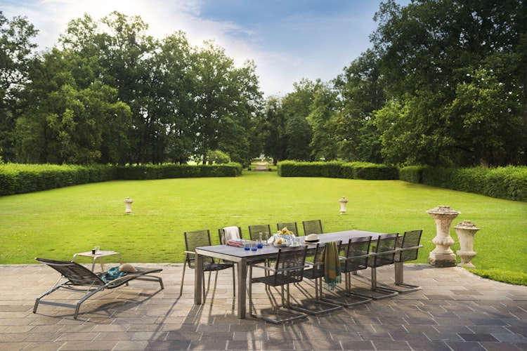 Diamond Garden Stapelstuhl ATLANTA, Edelstahl / Rope Grau / Alu-Armlehnen