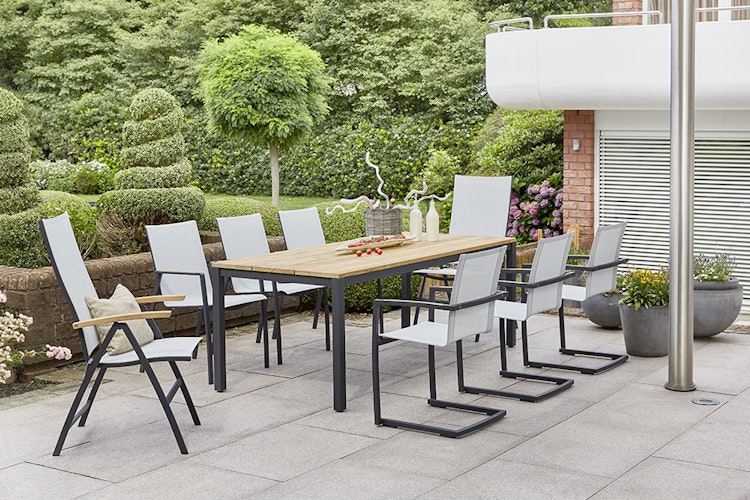 Diamond Garden Tisch RAVENNA, Edelstahl Dunkelgrau / Recycled Teak