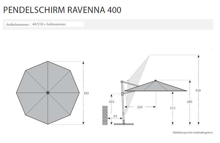 Derby Pendelschirm RAVENNA 400, Aluminium Anthrazit / 100 % Polyester 200 g/m²