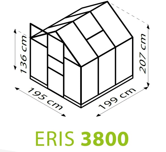 Vitavia Gewächshaus Eris 3800 inkl. 1 Dachfenster, Regenrinnen, Stahlfundamentrahmen - 3,8 m²