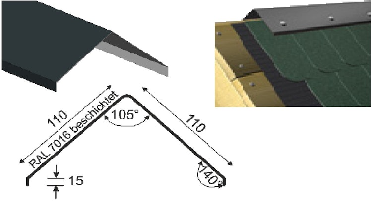 Aluminium Firstabdeckung für Satteldächer anthrazit (1 Stück á 2 m) Bild