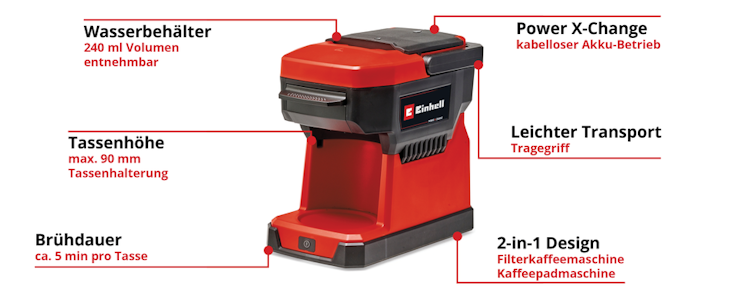 Einhell Akku-Kaffeemaschine TE-CF 18 Li-Solo 4609990