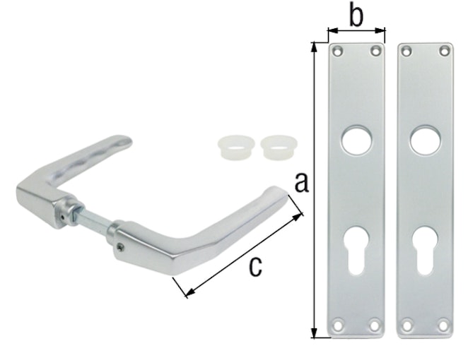 Alberts® Türdrücker für Einsteckschlösser,ein Paar,Alu silberfarbig eloxiert,PZ,220x40 mm
