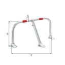 Alberts® Parkplatzbügel Spielberg umlegb.,Pz.fvz.,2 rote Ringe z.Aufschr.,Breite 950 mm 691042