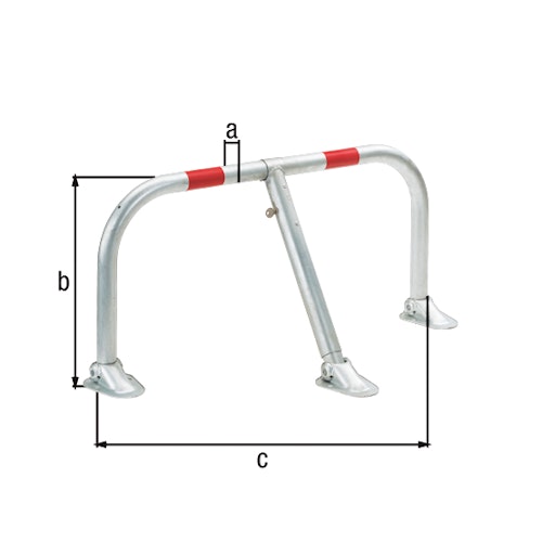 Alberts® Parkplatzbügel Spielberg umlegb.,Pz.fvz.,2 rote Ringe z.Aufschr.,Breite 950 mm 691042