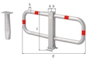 Vorschaubild Alberts® Parkplatzbügel Stoppy I umlegb.,Pz.,fvz.,4 rote Ringe,z.Einb.,Breite 950mm 770013