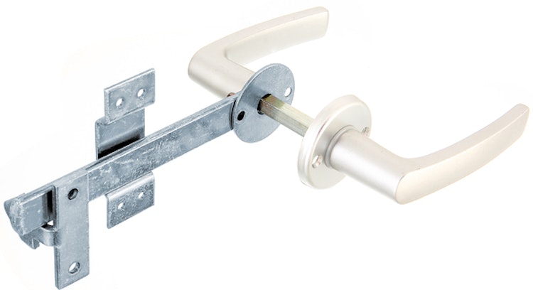 Alberts® Flechtzaun-Einzeltorverschl.,blau vz,Drücker und Rosette aus Alu,Länge 170 mm 