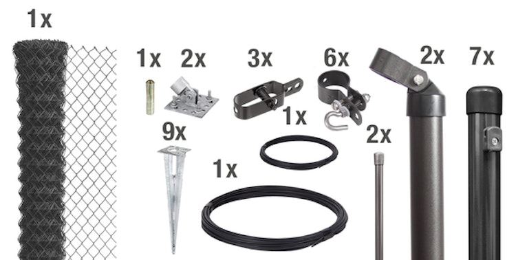 Alberts® Set Maschendrahtzaun,anthr.-met.,m.Bodenh.,Höhe:1000mm,Länge:15m 634322