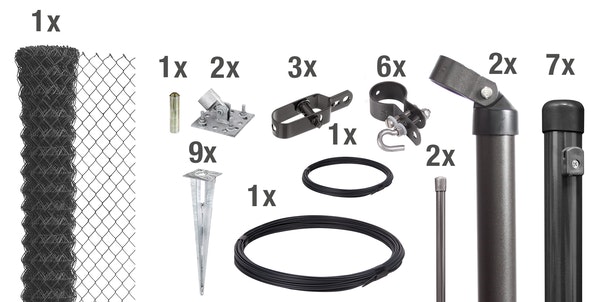 Alberts® Set Maschendrahtzaun,anthr.-met.,m.Bodenh.,Höhe:800mm,Länge:25m 634629