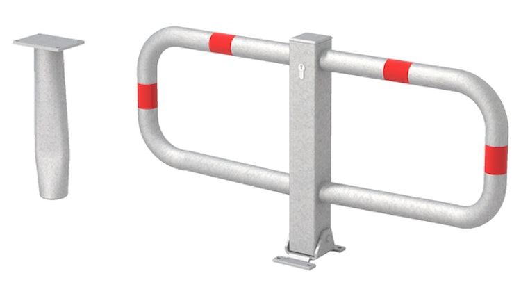Alberts® Parkplatzbügel Stoppy I umlegb.,Pz.,fvz.,4 rote Ringe,z.Einb.,Breite 950mm 770013