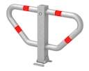 Alberts® Parkplatzbügel Stoppy I umlegb.,Dreik.,fvz.,4 rote Ringe,z.Aufschr.,B750mm 770150