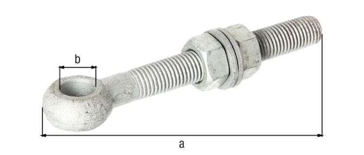 Alberts® Augenschraube,fvz.,Gew.M16,Abstand Anfang Gewindest.-Mitte Augenschr.130mm,m.Zub 
