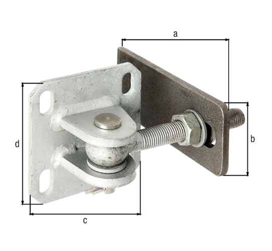 Alberts® Torband m.Platte,z.Aufschrauben,in drei Ebenen verstellb.,z.Anschweißen,Gew.M16