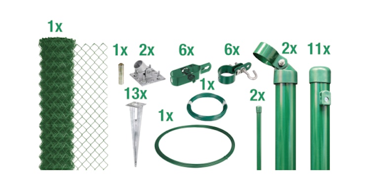 Alberts® Set Maschendrahtzaun,mitBodenhülse,grün,Zaunhöhe:1750mm,Zaunlänge:25m 633776