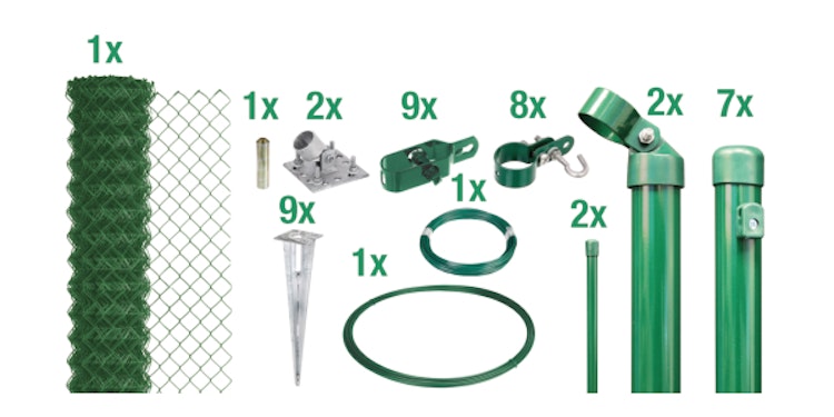 Alberts® Set Maschendrahtzaun,mitBodenhülse,grün,Zaunhöhe:2000mm,Zaunlänge:15m 633783