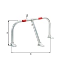 Alberts® Parkplatzbügel Spielberg umlegb.,Pz.fvz.,2 rote Ringe z.Aufschr.,Breite 950 mm 691042