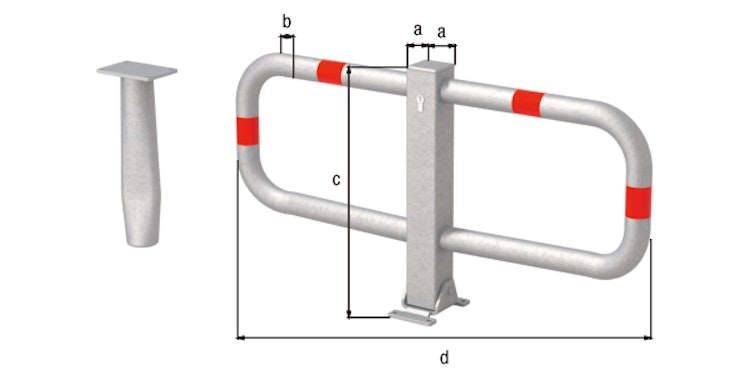 Alberts® Parkplatzbügel Stoppy I umlegb.,Pz.,fvz.,4 rote Ringe,z.Einb.,Breite 950mm 770013