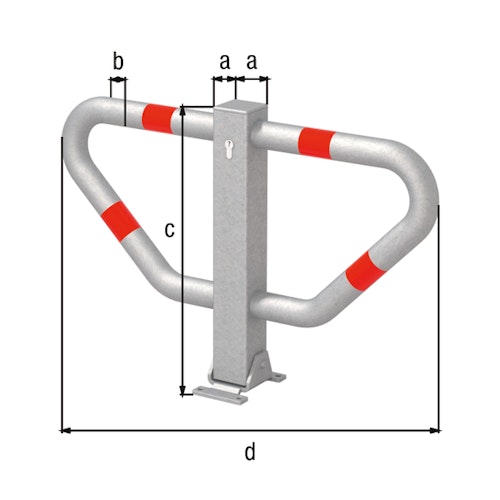 Alberts® Parkplatzbügel Stoppy II umlegb.,Pz.fvz.,4 rote Ringe,z.Aufschr.,B750 mm 770112