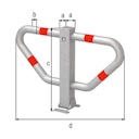 Alberts® Parkplatzbügel Stoppy I umlegb.,Dreik.,fvz.,4 rote Ringe,z.Aufschr.,B750mm 770150